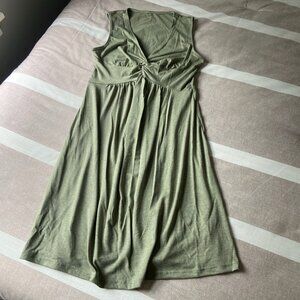 EUC Olive Green Sleeveless Midi Dress Soft Stretch Fabric, Flattering Knot Front